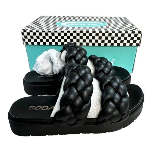 Soda Women's PopUp Black PU Braided Sandals Size 6 Slip On Flip Flop Shoes NEW - Picture 9 of 11